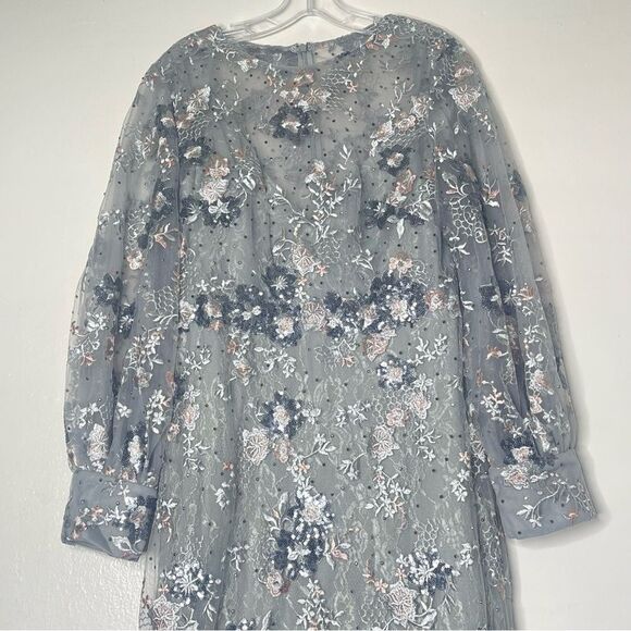 Mac Duggal 67936 Size 10 Bishop Sleeve Embroidered Mermaid Platinum Dress - Picture 10 of 14